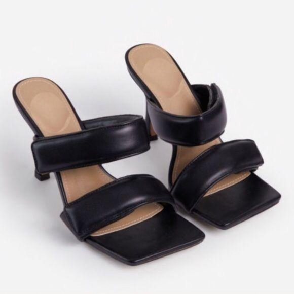 Shoes - Padded Velcro Square Toe Mules in Black